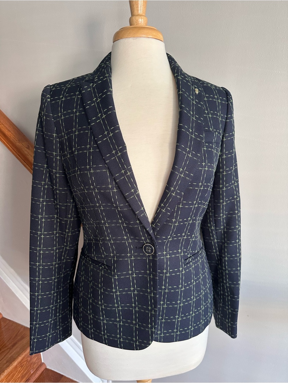 Tommy Hilfiger Women's Navy Plaid Single-Button Blazer